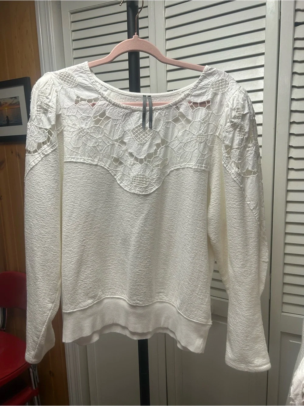 Nwot Anthropologie Ivory Lace-Yoke Pullover Sweatshirt